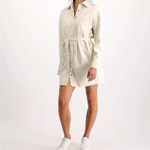 Women's Belted Faux-Leather Shirtdress- Medium